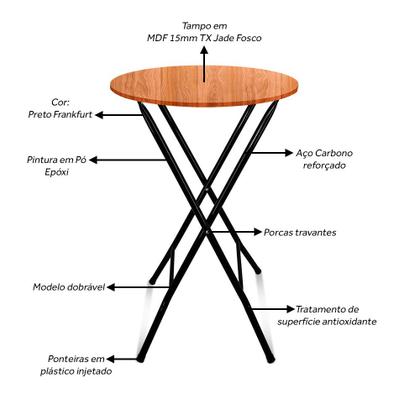 Imagem de Mesa Bistrô Dobrável Miami Em Aço Tampo Redondo Para Bar Cozinha preto/jade