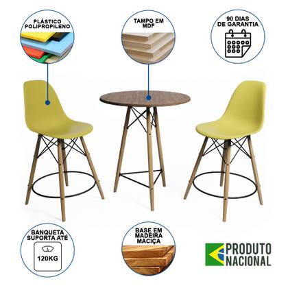 Imagem de Mesa Bistrô Eames Eiffel Amêndoa com 2 Banquetas Amarelas de Madeira