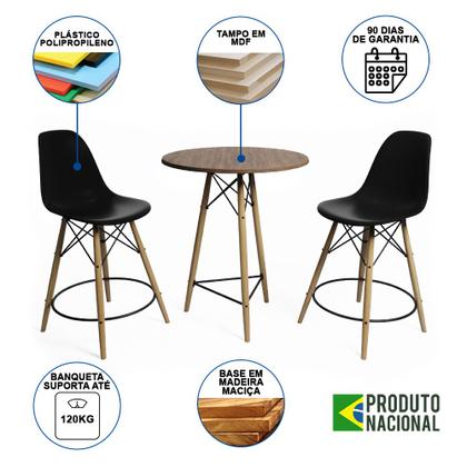 Imagem de Mesa Bistrô Eames Eiffel Amêndoa com 2 Banquetas Pretas de Madeira