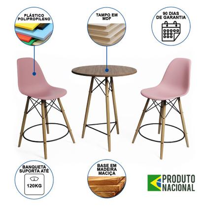 Imagem de Mesa Bistrô Eames Eiffel Amêndoa com 2 Banquetas Rosas de Madeira