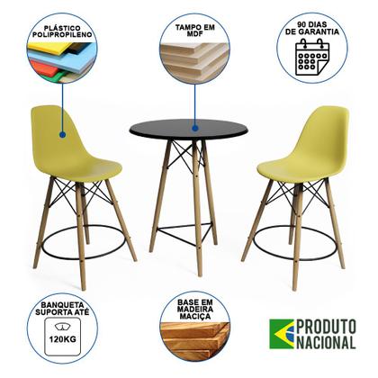 Imagem de Mesa Bistrô Eames Eiffel Preta com 2 Banquetas Amarelas de Madeira