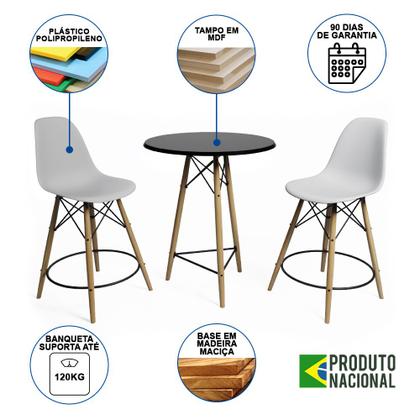 Imagem de Mesa Bistrô Eames Eiffel Preta com 2 Banquetas Brancas de Madeira