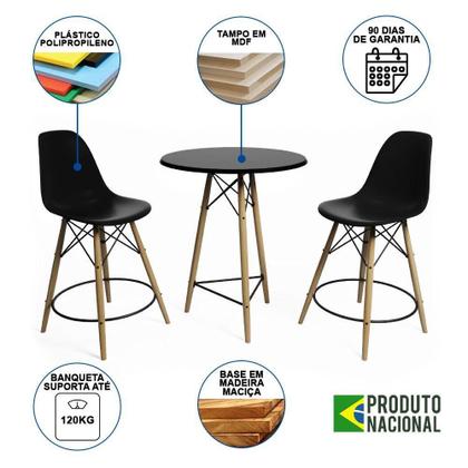 Imagem de Mesa Bistrô Eames Eiffel Preta Com 2 Banquetas Pretas De Madeira - Cor: Preto