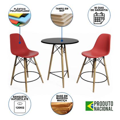 Imagem de Mesa Bistrô Eames Eiffel Preta com 2 Banquetas Vermelhas de Madeira