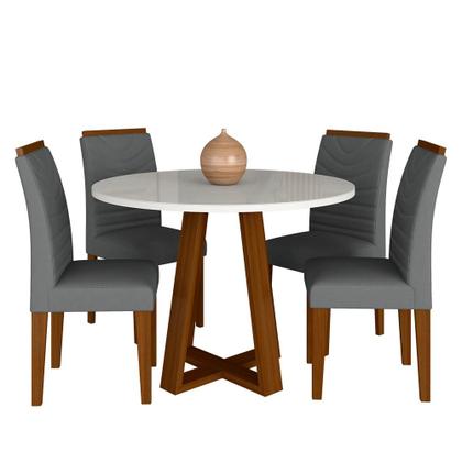 Imagem de Mesa C/vidro Redonda 4 Cadeiras Manchester Cin/off/cinz - M. Arapongas