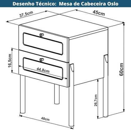 Imagem de Mesa Cabeceira 2 Gavetas Oslo Artesano 48 cm (larg) MDP Nero Palha Sintética Bege Pé Metal Dourado