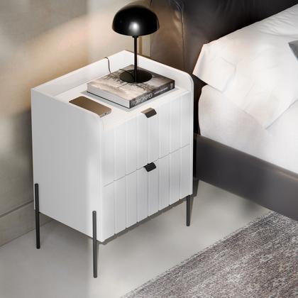 Imagem de mesa cabeceira 2 gavetas para quarto de casal estilo industrial moriah 45 base preto