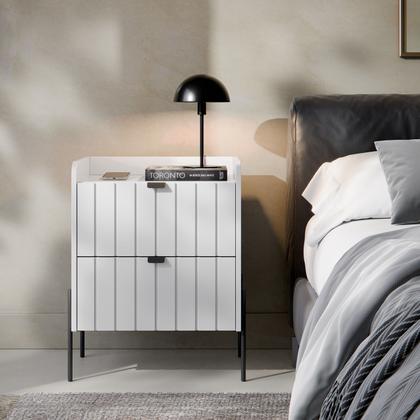 Imagem de mesa cabeceira 2 gavetas para quarto de casal estilo industrial moriah 45 base preto