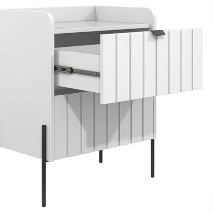 Imagem de mesa cabeceira 2 gavetas para quarto de casal estilo industrial moriah 45 base preto