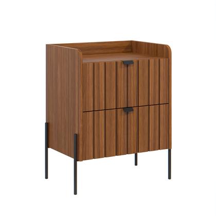 Imagem de mesa cabeceira 2 gavetas para quarto de casal estilo industrial moriah 45 base preto