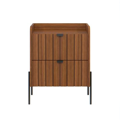 Imagem de mesa cabeceira 2 gavetas para quarto de casal estilo industrial moriah 45 base preto