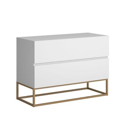 Imagem de Mesa Cabeceira 2G Branco Cama Casal Pés de Ferro Dourado