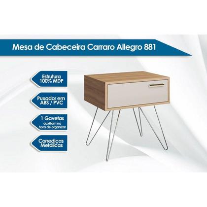 Imagem de Mesa Cabeceira 881 c/ 1 Gaveta Branco - Carraro