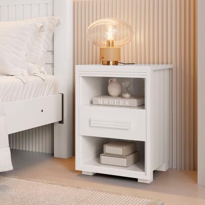 Imagem de Mesa cabeceira branca Cairo 1 Gaveta e 2 Prateleiras Fenix