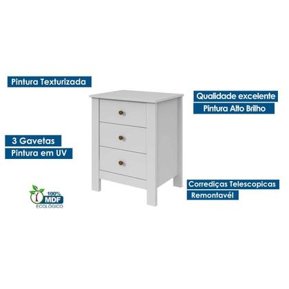 Imagem de Mesa Cabeceira Casal Maggiore c/ 3 Gavetas Frassino/Off White - Lopas