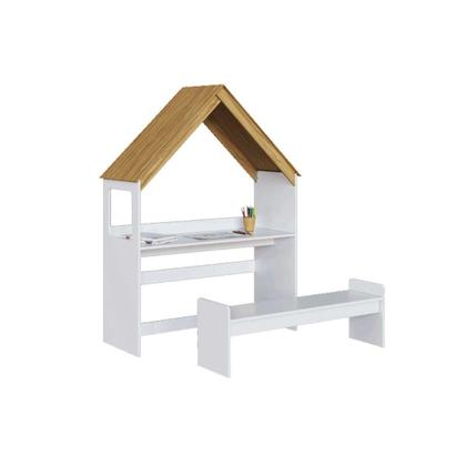 Imagem de Mesa Cabeceira Casinha c/ Banco Branco/Amendoa - Peroba