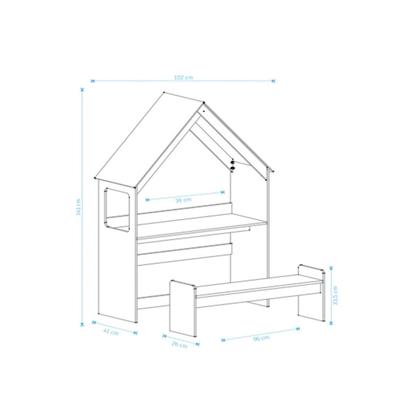 Imagem de Mesa Cabeceira Casinha c/ Banco Branco/Amendoa - Peroba