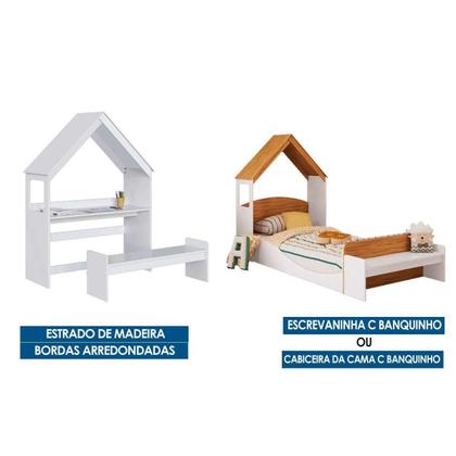 Imagem de Mesa Cabeceira Casinha c/ Banco Branco/Amendoa - Peroba