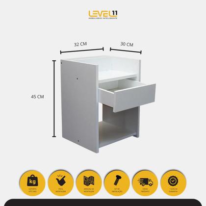 Imagem de Mesa Cabeceira Compacta 32x30x45 Gaveta Nicho Moderna Quarto Branco