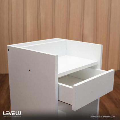 Imagem de Mesa Cabeceira Compacta 32x30x45 Gaveta Nicho Moderna Quarto Branco