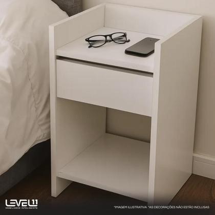 Imagem de Mesa Cabeceira Compacta 32x30x45 Gaveta Nicho Moderna Quarto Branco