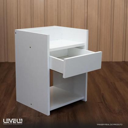 Imagem de Mesa Cabeceira Compacta 32x30x45 Gaveta Nicho Moderna Quarto Branco