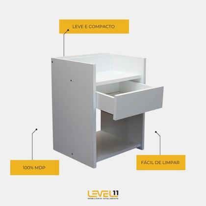 Imagem de Mesa Cabeceira Compacta 32x30x45 Gaveta Nicho Moderna Quarto Branco