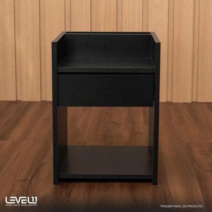 Imagem de Mesa Cabeceira Compacta 32x30x45 Gaveta Nicho Moderna Quarto Preto