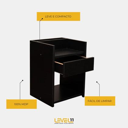 Imagem de Mesa Cabeceira Compacta 32x30x45 Gaveta Nicho Moderna Quarto Preto