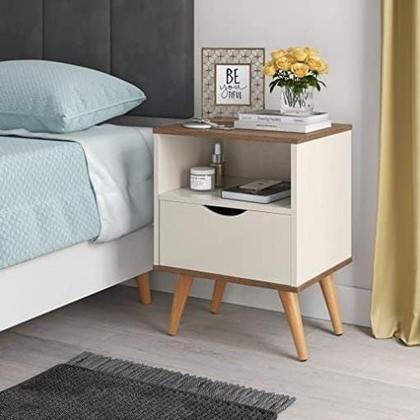 Imagem de Mesa Cabeceira Criado 1 Gaveta Pés Madeira Maciça Logan