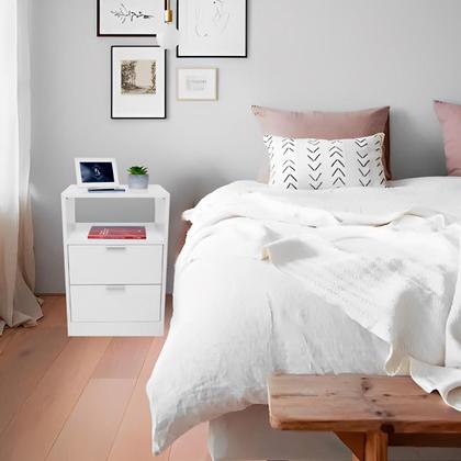 Imagem de Mesa Cabeceira Criado Branco 2 Gavetas Mdf Lado Cama Quarto