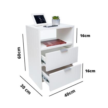 Imagem de Mesa Cabeceira Criado Branco 2 Gavetas Mdf Lado Cama Quarto