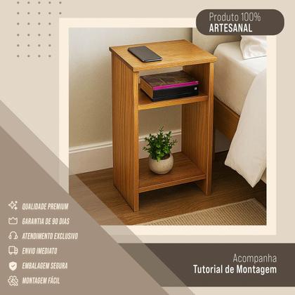 Imagem de Mesa Cabeceira de Madeira Quarto Rústico Apoio Pra Cama 65cm