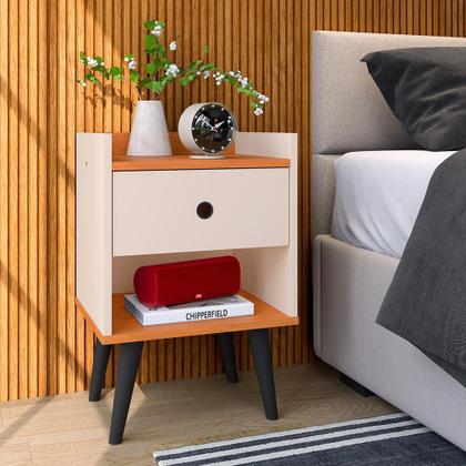 Imagem de Mesa Cabeceira Decore Mesinha 1 Gaveta Nicho Pés Palito Retrô Decoração Quarto - RPM Móveis
