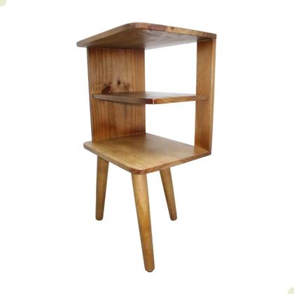 Imagem de Mesa Cabeceira E Em Madeira Tripé Retrô Pé Palito