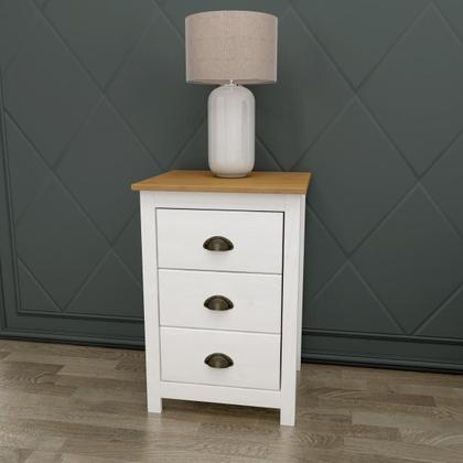 Imagem de Mesa Cabeceira em Madeira 3 Gavetas Linha Topázio - Branco/Freijó