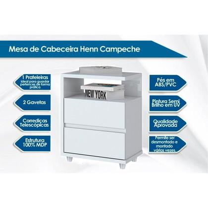 Imagem de Mesa Cabeceira Infantil Campeche c/ 2 Gavetas Branco - Henn