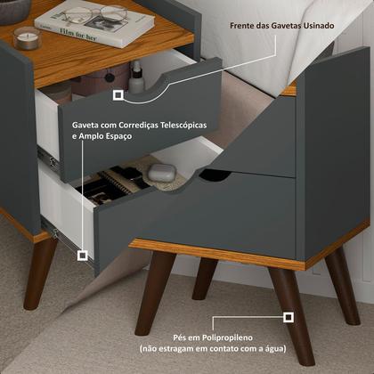 Imagem de Mesa Cabeceira Juma Cama Organizadora 2 Gaveta Nicho Clássica Acabamento Semi Brilho