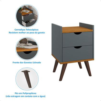 Imagem de Mesa Cabeceira Juma Cama Organizadora 2 Gaveta Nicho Clássica Acabamento Semi Brilho