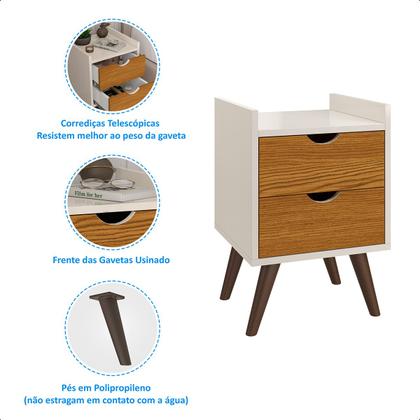 Imagem de Mesa Cabeceira Juma Cama Organizadora 2 Gaveta Nicho Clássica Acabamento Semi Brilho