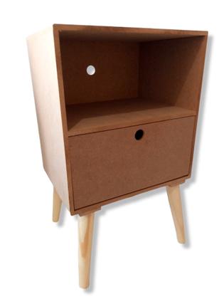 Imagem de Mesa Cabeceira Lateral Cama Com 1gaveta Nicho Pés Retro Mdf