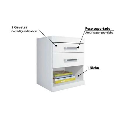 Imagem de Mesa Cabeceira Plus c/ 2 Gavetas Branco - Santos Andirá