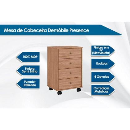 Imagem de Mesa Cabeceira Presence c/ 4 Gavetas Amêndola Touch - Demóbile