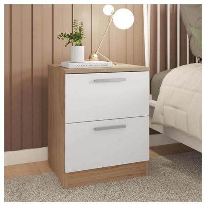Imagem de Mesa Cabeceira Quarto 2 Gavetas Sleep Marrom Branco Caemmun