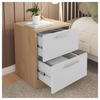 Imagem de Mesa Cabeceira Quarto 2 Gavetas Sleep Marrom Branco Caemmun