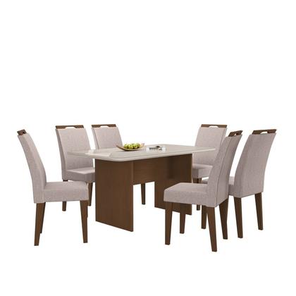 Imagem de Mesa Cairo 160 x 90 cm Tampo Mdf e Vidro com 6 Cadeiras Evora