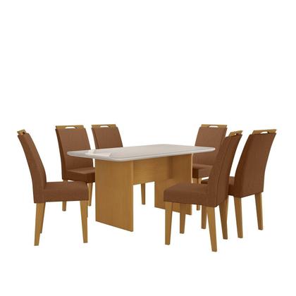 Imagem de Mesa Cairo 160x90cm Tampo Mdf e Vidro com 6 Cadeiras Evora
