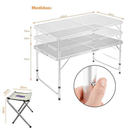 Imagem de Mesa Camping Dobrável Portátil Com 4 Banco Vira Maleta Praia