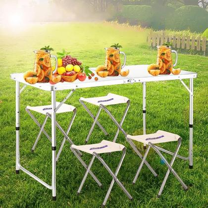 Imagem de Mesa Camping Dobrável Portátil Com 4 Banco Vira Maleta Praia