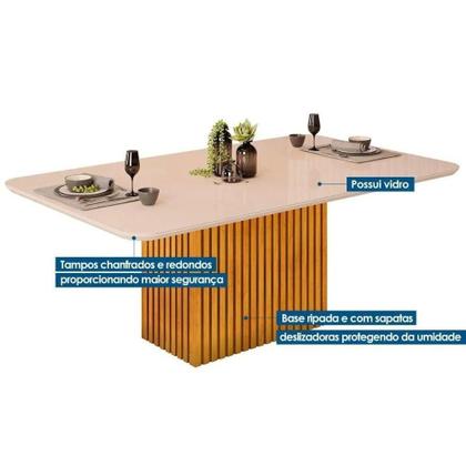 Mesa Canes 2000x1000x30 Tpo Chanf Curvo Mad/vd Dj Freijó/off White